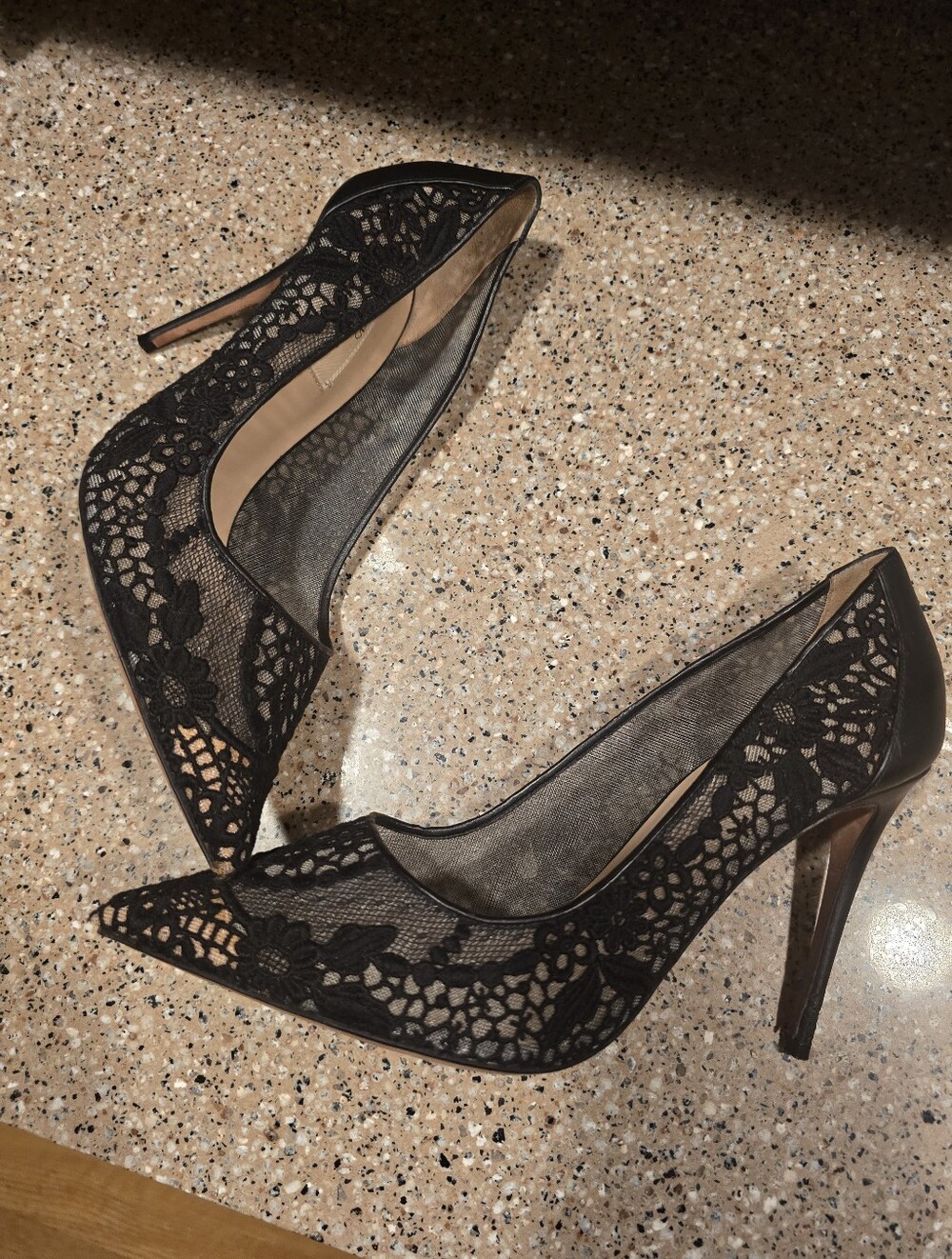 Valentino Garavani Black Lace Mesh Sexy Heels Size 8.5 Flawed